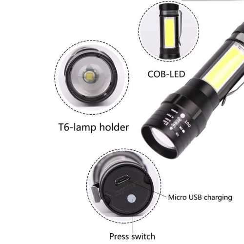 POWERFUL LED FLASHLIGHT Built in Battery Q5 Zoom Focus Torch Lamp 2000 Lumen