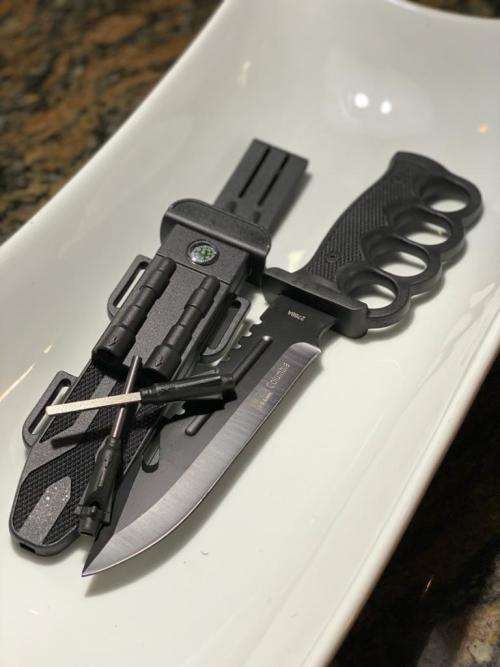 Black Carbon Survival Knife (flint fire starter ,compass,whistle)