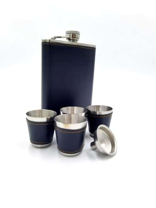 Black Leather Look Flask set