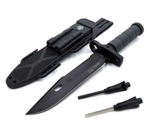 BLACK SURVIVAL Hunting Knife (flint/compass/whistle)