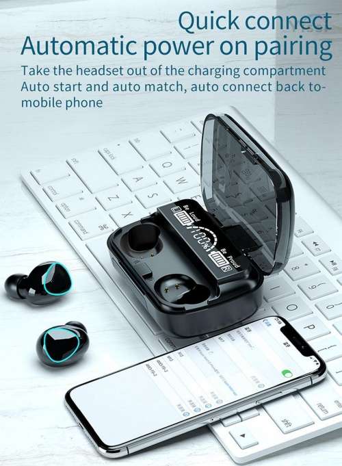 Wireless 3D Touch Earphone Earbuds With Voice Assist and Leather Look Casing