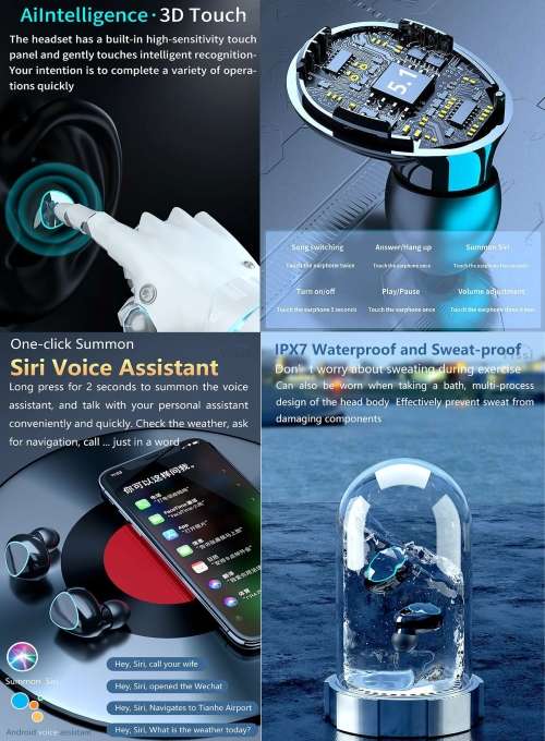 Wireless 3D Touch Earphone Earbuds With Voice Assist and Leather Look Casing