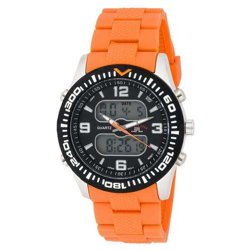 U.S. Polo Assn. Men's US9039 Analog-Digital Black Dial Orange Rubber Strap Watch