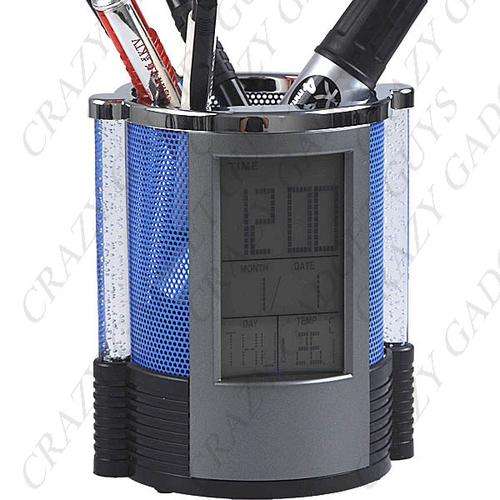 Round Digital Calendar Clock+ Timer+ Alarm+ Temperature+ Pen Holder w/ Colorful Light Multi Function