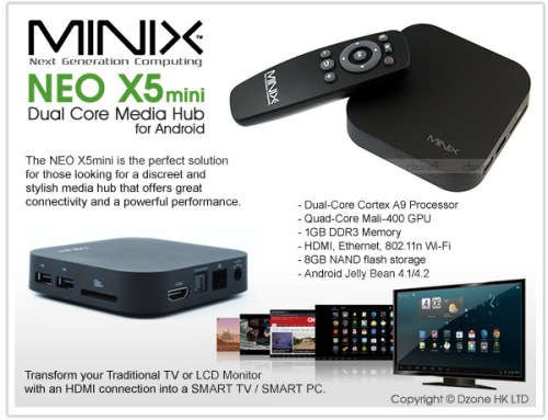 MINIX X5 DUAL CORE ANDROID TV BOX.  KODI PRELOADED WITH LOTS OF QUALITY CHANNELS