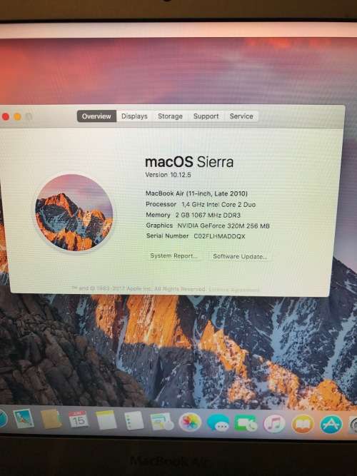 MACBOOK AIR 11" INTEL CORE 2 DUO CPU @ 1,40GHz 1,40GHz, 64GB SSD, 2GB RAM, MacOS SIERRA.