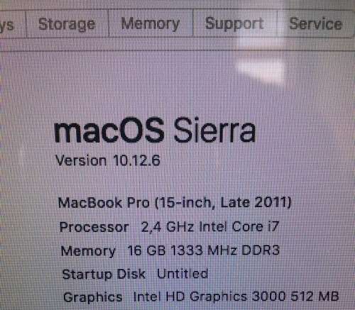 MACBOOK PRO i7, 15" INTEL CORE i7 QUAD CORE CPU @ 2,40GHz, 16GB RAM, 750GB HDD, MacOS SIERRA