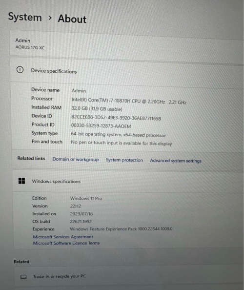 Gigabyte AORUS 17G RTX 3070 SeriesXC 17.3 300Hz FHD|i7-10870H|RTX3070Q GDDR6 32GB Ram PLEASE READ!!!