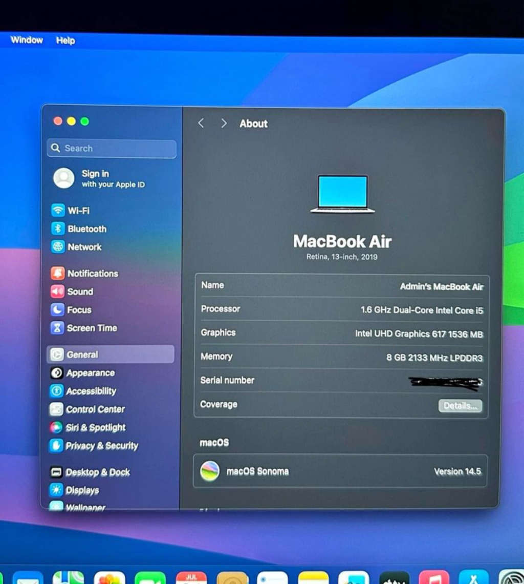 MACBOOK AIR 13` 2019 SPACE GREY INTEL CORE i5, 128GB SSD, 8GB RAM, 1.6GHZ  TOUCH ID