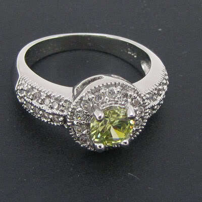 SOLID 14K WHITE GOLD  PERIDOT RING & WHITE SAPPHIRES