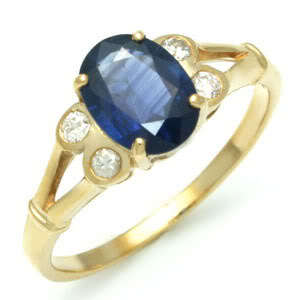 SOLID 9K GOLD ANTIQUE BLUE SAPPHIRE DIAMOND RING