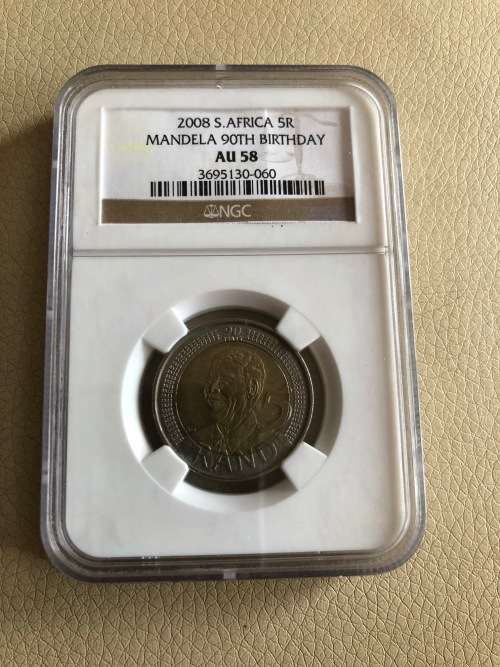 *** Mandela R5 birthday coin NGC graded AU58***