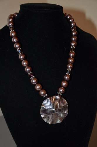 Brown Glass Pearl with Silver Pendant