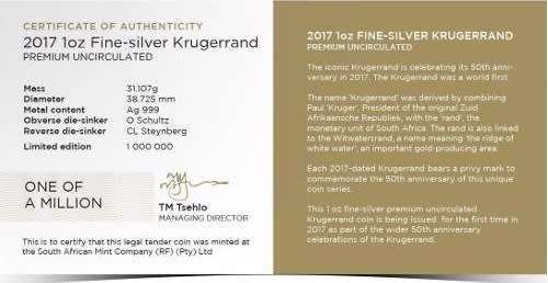 2017 Krugerrand 1oz Fine-Silver Premium Uncirculated