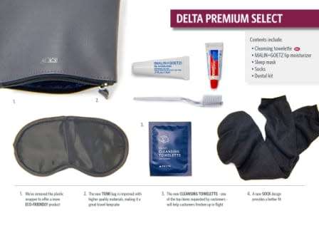 Tumi Leather Travel Bag - Includes Socks + Sleeping Mask + Tooth Brush + Toothpaste + More