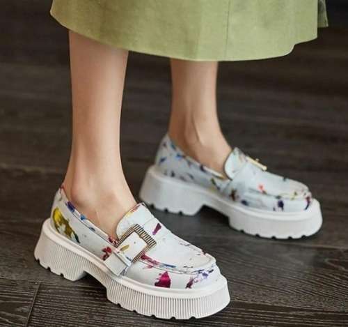 Ladies white and metallic color mules