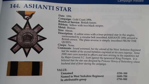 Scares Ashanti Star Medal From The Queen Issue To Sergant Enslie 9309 Scotich Guard