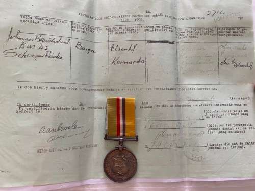 Anglo Boer War Medal- J. Bezuidenhout