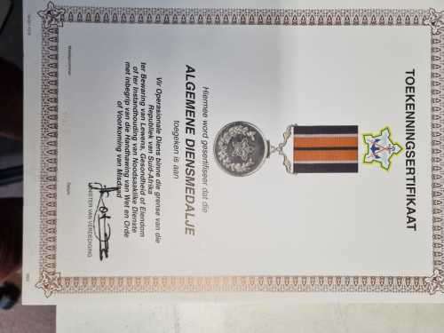 General Service Medal original award certificate