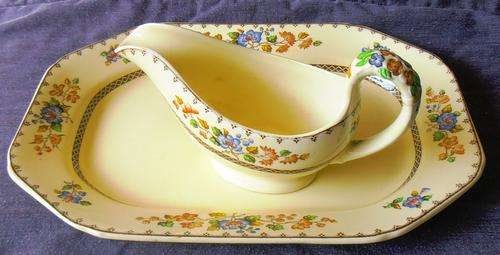 Vintage Copeland Spode "Royal Jasmine" 2pc Serving Platter & Gravy Boat