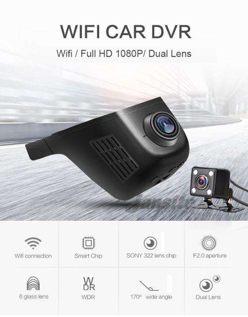 HD Dual Wifi Dash Camera, 2 Cameras Back and Front