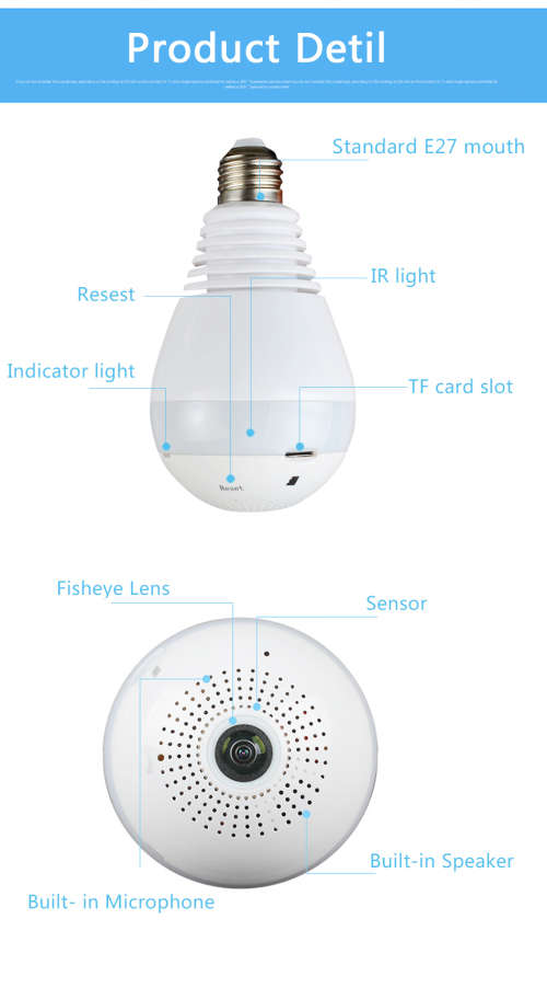 V380 Light Bulb WI-FI IP CCTV Panoramic Security Camera