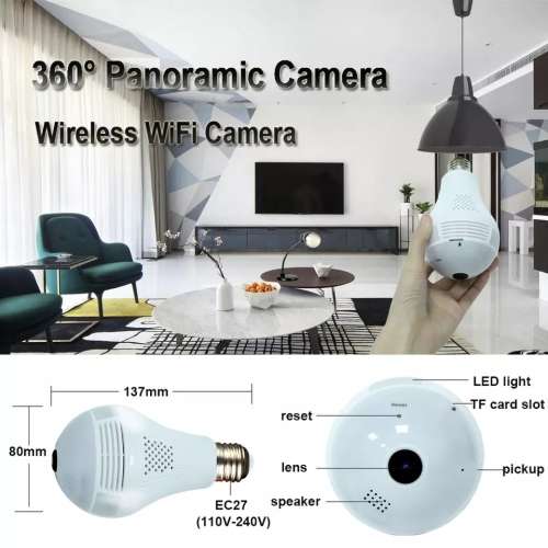 3MP WIFI Light Bulb Camera 360 degree Fisheye HD Indoor Camera with Infrared+White Light Lamp Camera