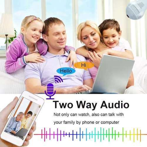 3MP WIFI Light Bulb Camera 360 degree Fisheye HD Indoor Camera with Infrared+White Light Lamp Camera