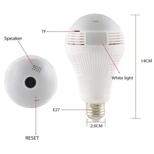 3MP WIFI Light Bulb Camera 360 degree Fisheye HD Indoor Camera with Infrared+White Light Lamp Camera