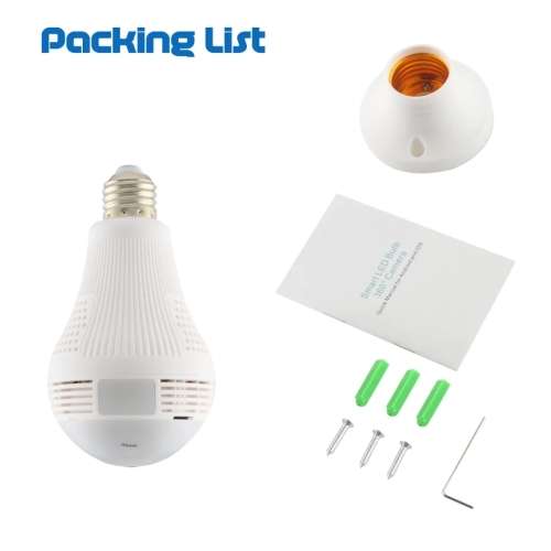 3MP WIFI Light Bulb Camera 360 degree Fisheye HD Indoor Camera with Infrared+White Light Lamp Camera