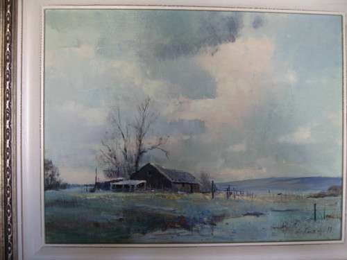 CHRISTOPHER TUGWELL OIL PAINTING  "WINTER FARMHOUSE"