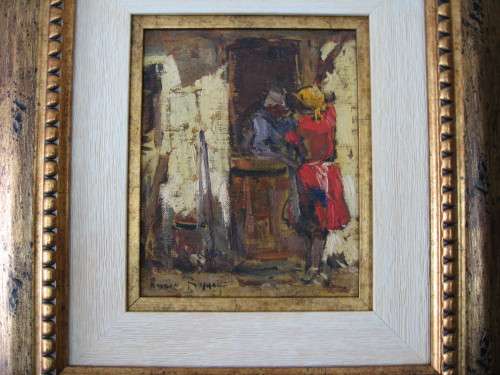 ADRIAAN BOSHOFF OIL PAINTING  2 AFRICAN LADIES IN CONVERSATION`