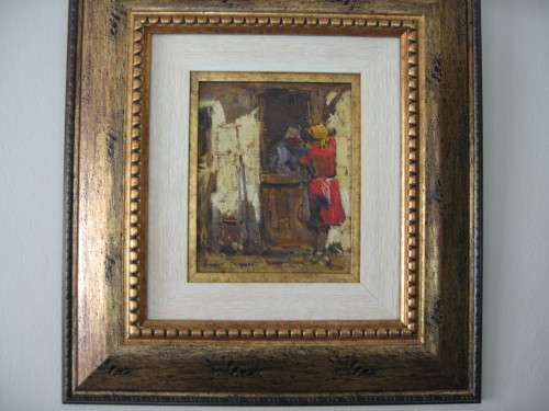 ADRIAAN BOSHOFF OIL PAINTING  2 AFRICAN LADIES IN CONVERSATION`