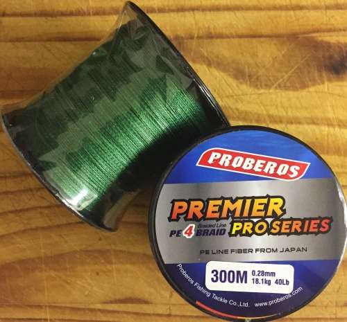 300M / 40LB PROBEROS PREMIER 4 STRAND SINKING BRAID - GREEN 0.33MM