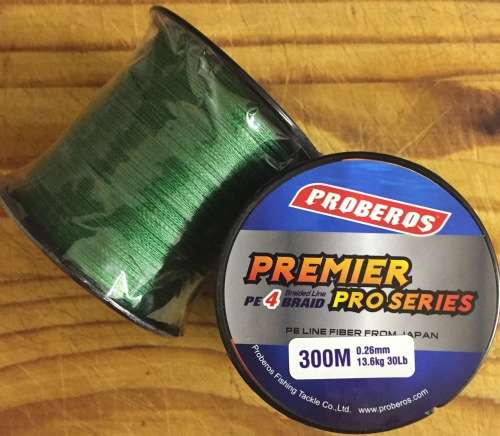 P04 - 300M / 30LB PROBEROS PREMIER 4 STRAND SINKING BRAID - GREEN 0.26MM