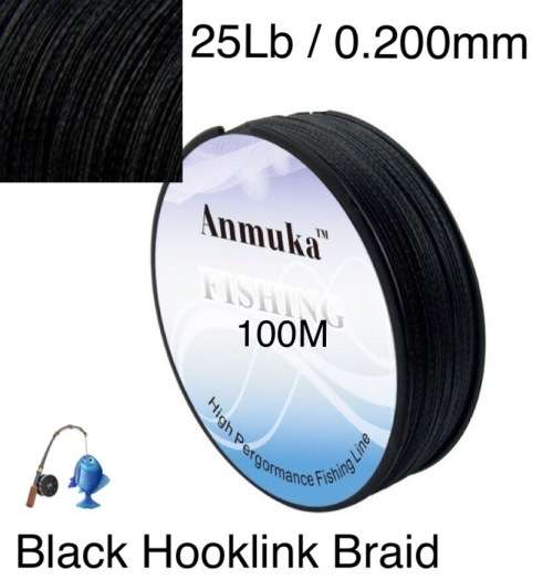 100M ANMUKA FISHING / HOOKLINK "BLACK" 25LB - 0.200MM BRAID 4 STRAIN