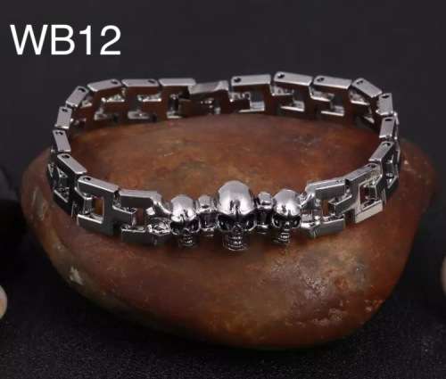 WB12 - MEN/WOMAN WRIST BAND S/STEEL - 21CM/SOLID BAND M/SKULLS
