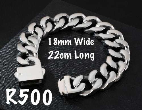 QUALITY MEN STAINLESS STEEL THICK CURB BRACELET LINK SIZE 18MM WIDE, 22CM LONG