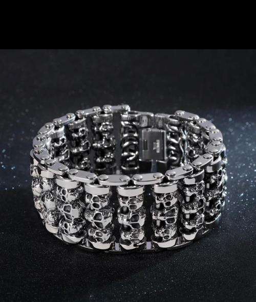 Stainless Steel Heavy skull men`s bracelet 30mm wide and 22cm long