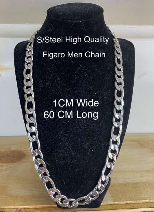 QUALITY STAINLESS STEEL THICK FIGARO CHAIN 1CM WIDE 60CM
