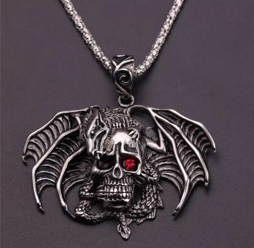SW01 - SKULL NECLACE WITH DRAGON