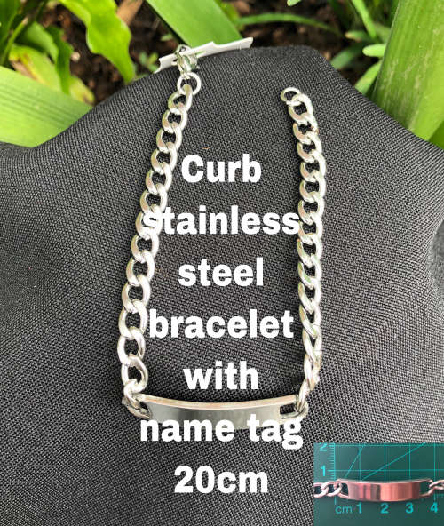 CURT Curb Stainless steel Bracelet 21cm (Inc. Clasp) with 4cm tag (Not bulky link size)