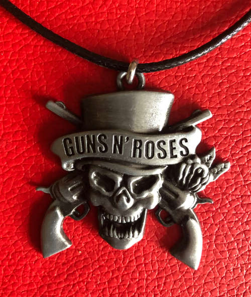 GNR03 - ROCK BAND GUNS N ROSES NICKLE NECKLACE ON BLACK ROPE - DESIGN 3