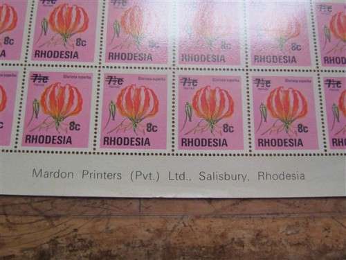 RHODESIA - FULL SHEET MINT - Mardon Printers - 8c - SCARCE