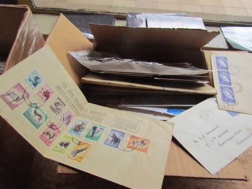 BOX OF STAMPS + OLD SA FDC'S @#$ CRAZY R1 START @#$ UNCHECKED