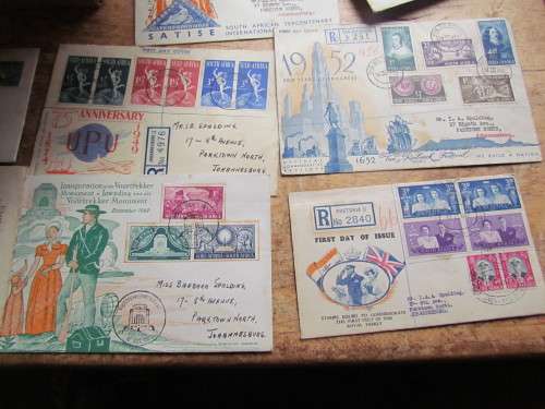 BOX OF STAMPS + OLD SA FDC'S @#$ CRAZY R1 START @#$ UNCHECKED