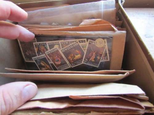 STAMPS FOR CHECK & SORT - SHOE BOX FULL OF ASSORTED ENVELOPES - DUPLICATES