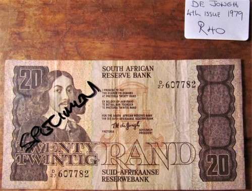 DE JONGH R20 NOTE - TWENTY RAND - D27