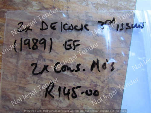 2 X DE KOCK 3rd ISSUE 1989 CONS. NO'S  (VF/EF) - 1 BID FOR ALL
