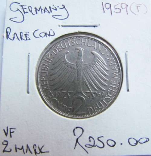 GERMANY 1959(F)  2 MARK VF **RARE COIN**
